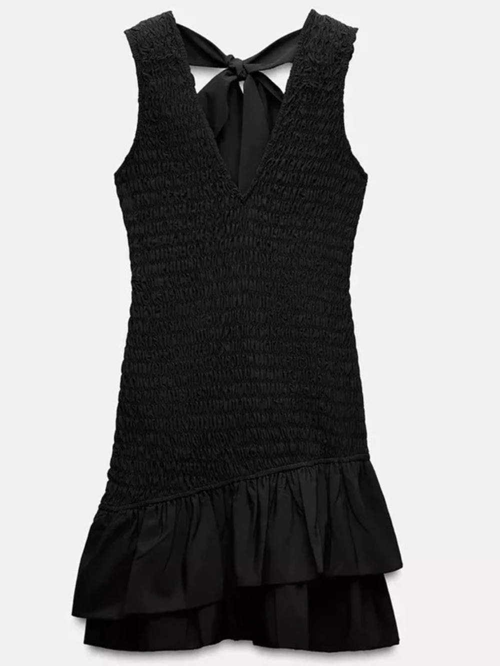 ZARA Black Smocked Short Poplin Mini Dress with Ruffles Medium M NEW NWT